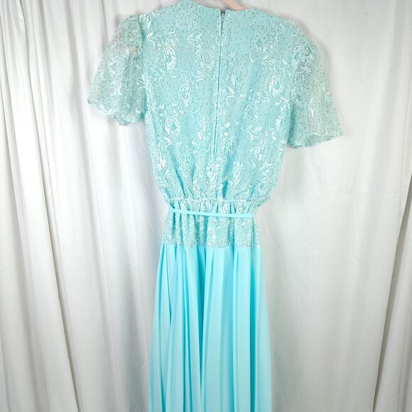 Vintage Jennifer Gee Womens 14 Teal Pleated Belted Midi Dress Made in USA - Picture 2 of 7